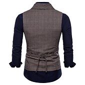 cheap Men&#039;s Vest-Men&#039;s Vest Waistcoat Business Wedding Party Active Smart Casual Spring Fall Polyester Plaid Double Breasted Shirt Collar Slim Brown Light Grey Dark Gray Vest