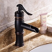 cheap Classical-Oil-rubbed Bronze Bathroom Sink Faucet,Black Waterfall Centerset Single Handle One Hole Bath Taps with Hot and Cold Water Switch