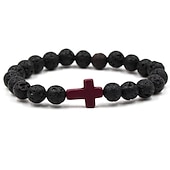 baratos jóias e colares e anéis masculinos-Homens 1pç Abotoaduras Pulseiras com Miçangas Pulseira boa sorte Aniversário Diário Cruz lateral Moda Natureza Preto