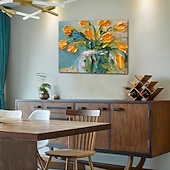 halpa Kukka-/kasvitaulut-öljymaalaus käsinmaalattu asetelma kukka / kasvitieteellinen nykyaikainen venytetty kangas venytetyllä kehyksellä