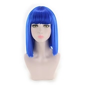 abordables Perruques de fête-perruque synthétique perruque bob droite courte cheveux synthétiques bleus nouvelle arrivée perruque de carnaval bleu pour femmes