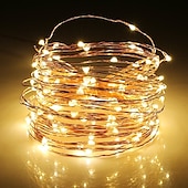رخيصةأون يعمل بالبطاريات-حفل زفاف أنيق&amp;amp;حفل استقبال 8 أوضاع 10 م 100 أضواء خرافية LED مع جهاز تحكم عن بعد ومؤقت وأسلاك نحاسية مقاومة للماء تعمل بالبطارية وأضواء متلألئة للغرفة والحديقة&amp;amp;زينة الشجرة