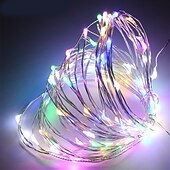 رخيصةأون يعمل بالبطاريات-حفل زفاف أنيق&amp;amp;حفل استقبال 8 أوضاع 10 م 100 أضواء خرافية LED مع جهاز تحكم عن بعد ومؤقت وأسلاك نحاسية مقاومة للماء تعمل بالبطارية وأضواء متلألئة للغرفة والحديقة&amp;amp;زينة الشجرة