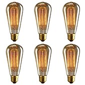 Χαμηλού Κόστους Λάμπες Πυρακτώσεως-6 τμχ 40w edison vintage λαμπτήρας πυρακτώσεως με ρυθμιζόμενο e26 e27 st64 νήμα κηροπήγιο πορτοκαλί ζεστό λευκό για φωτιστικό 220v 110v