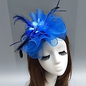 preiswerte Faszinator-Feder-/Netz-Fascinator, Kentucky-Derby-Hut, Kopfschmuck mit Feder, Blumenmuster, 1 Stück, Hochzeit, besonderer Anlass, Teeparty-Kopfschmuck