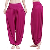 voordelige wijde pijpen en hoge taille-dames harembroek ademend sneldrogend vochtafvoerend zumba buikdans yoga bloeiers bodems licht paars wit zwart modal spandex plus size sport activewear hoge elasticiteit losse pasvorm