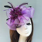 preiswerte Faszinator-Feder-/Netz-Fascinator, Kentucky-Derby-Hut, Kopfschmuck mit Feder, Blumenmuster, 1 Stück, Hochzeit, besonderer Anlass, Teeparty-Kopfschmuck