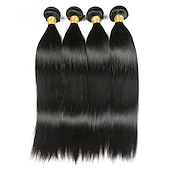 abordables 3 mechones de cabello natural ondulado-3 paquetes Tejidos de cabello Cabello Brasileño Recto Extensiones de Pelo Natural Cabello humano remy Paquetes de tejido de cabello 100% Remy 300 g Tejidos Humanos Cabello Extensiones Naturales 8-28