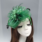 preiswerte Faszinator-Feder-/Netz-Fascinator, Kentucky-Derby-Hut, Kopfschmuck mit Feder, Blumenmuster, 1 Stück, Hochzeit, besonderer Anlass, Teeparty-Kopfschmuck