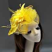 preiswerte Faszinator-Feder-/Netz-Fascinator, Kentucky-Derby-Hut, Kopfschmuck mit Feder, Blumenmuster, 1 Stück, Hochzeit, besonderer Anlass, Teeparty-Kopfschmuck