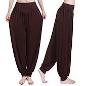 voordelige wijde pijpen en hoge taille-dames harembroek ademend sneldrogend vochtafvoerend zumba buikdans yoga bloeiers bodems licht paars wit zwart modal spandex plus size sport activewear hoge elasticiteit losse pasvorm
