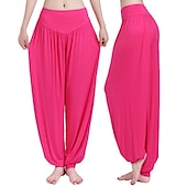 voordelige wijde pijpen en hoge taille-dames harembroek ademend sneldrogend vochtafvoerend zumba buikdans yoga bloeiers bodems licht paars wit zwart modal spandex plus size sport activewear hoge elasticiteit losse pasvorm