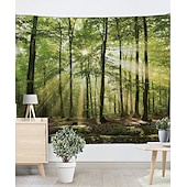 baratos Tapeçaria da Floresta-l.t.home natureza tapeçaria de parede arte decoração cobertor cortina piquenique toalha de mesa pendurado casa quarto sala de estar dormitório decoração floresta paisagem sol através da árvore