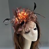 preiswerte Faszinator-Feder-/Netz-Fascinator, Kentucky-Derby-Hut, Kopfschmuck mit Feder, Blumenmuster, 1 Stück, Hochzeit, besonderer Anlass, Teeparty-Kopfschmuck