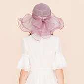 levne Party klobouky-Klobouky Organza Kbelík Se širší krempou Svatební Elegantní Romantické Dáma S Mašle Přílba Pokrývky Hlavy