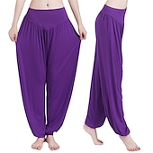 voordelige wijde pijpen en hoge taille-dames harembroek ademend sneldrogend vochtafvoerend zumba buikdans yoga bloeiers bodems licht paars wit zwart modal spandex plus size sport activewear hoge elasticiteit losse pasvorm