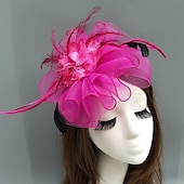 preiswerte Faszinator-Feder-/Netz-Fascinator, Kentucky-Derby-Hut, Kopfschmuck mit Feder, Blumenmuster, 1 Stück, Hochzeit, besonderer Anlass, Teeparty-Kopfschmuck