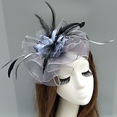 preiswerte Faszinator-Feder-/Netz-Fascinator, Kentucky-Derby-Hut, Kopfschmuck mit Feder, Blumenmuster, 1 Stück, Hochzeit, besonderer Anlass, Teeparty-Kopfschmuck