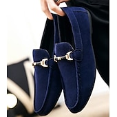 billiga Slip-ons och loafers till herrar-röd loafers i fuskmocka för män, avslappnade körskor med metallspänne - snygga och bekväma skor för dagligt bruk