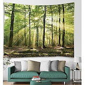 baratos Tapeçaria da Floresta-l.t.home natureza tapeçaria de parede arte decoração cobertor cortina piquenique toalha de mesa pendurado casa quarto sala de estar dormitório decoração floresta paisagem sol através da árvore