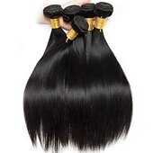abordables 3 mechones de cabello natural ondulado-3 paquetes Tejidos de cabello Cabello Brasileño Recto Extensiones de Pelo Natural Cabello humano remy Paquetes de tejido de cabello 100% Remy 300 g Tejidos Humanos Cabello Extensiones Naturales 8-28
