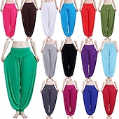 voordelige wijde pijpen en hoge taille-dames harembroek ademend sneldrogend vochtafvoerend zumba buikdans yoga bloeiers bodems licht paars wit zwart modal spandex plus size sport activewear hoge elasticiteit losse pasvorm