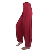 voordelige wijde pijpen en hoge taille-dames harembroek ademend sneldrogend vochtafvoerend zumba buikdans yoga bloeiers bodems licht paars wit zwart modal spandex plus size sport activewear hoge elasticiteit losse pasvorm