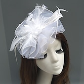preiswerte Faszinator-Feder-/Netz-Fascinator, Kentucky-Derby-Hut, Kopfschmuck mit Feder, Blumenmuster, 1 Stück, Hochzeit, besonderer Anlass, Teeparty-Kopfschmuck