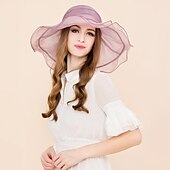 levne Party klobouky-Klobouky Organza Kbelík Se širší krempou Svatební Elegantní Romantické Dáma S Mašle Přílba Pokrývky Hlavy