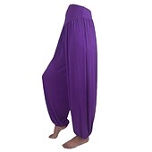 voordelige wijde pijpen en hoge taille-dames harembroek ademend sneldrogend vochtafvoerend zumba buikdans yoga bloeiers bodems licht paars wit zwart modal spandex plus size sport activewear hoge elasticiteit losse pasvorm