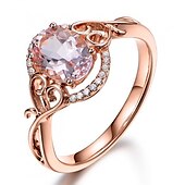 cheap Rings-Band Ring Engagement Ring For Women&#039;s Synthetic Diamond Party Wedding Masquerade Copper Rose Gold Plated Metal Solitaire Round Cut Halo Ball
