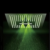 economico Soffione a soffitto luxury-Soffione doccia a pioggia nascosto 400 * 400mm luce a led, soffione a pioggia a soffitto da 16 pollici in acciaio inossidabile 304, doccia a pioggia 3 funzioni soffione a led pannello docce a cascata spa quadrato