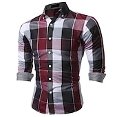 economico camicia da uomo con bottoni-Per uomo A quadri A scacchi Camicia Camicie a quadri Camicia Colletto classico Rosso Blu Abbigliamento