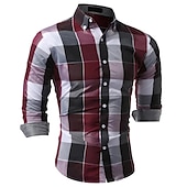 economico camicia da uomo con bottoni-Per uomo A quadri A scacchi Camicia Camicie a quadri Camicia Colletto classico Rosso Blu Abbigliamento