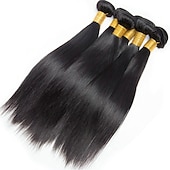 abordables 3 mechones de cabello natural ondulado-3 paquetes Tejidos de cabello Cabello Brasileño Recto Extensiones de Pelo Natural Cabello humano remy Paquetes de tejido de cabello 100% Remy 300 g Tejidos Humanos Cabello Extensiones Naturales 8-28