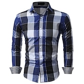 economico camicia da uomo con bottoni-Per uomo A quadri A scacchi Camicia Camicie a quadri Camicia Colletto classico Rosso Blu Abbigliamento