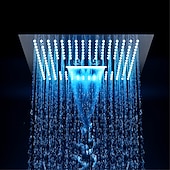 economico Soffione a soffitto luxury-Soffione doccia a pioggia nascosto 400 * 400mm luce a led, soffione a pioggia a soffitto da 16 pollici in acciaio inossidabile 304, doccia a pioggia 3 funzioni soffione a led pannello docce a cascata spa quadrato