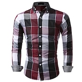 economico camicia da uomo con bottoni-Per uomo A quadri A scacchi Camicia Camicie a quadri Camicia Colletto classico Rosso Blu Abbigliamento