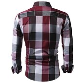 economico camicia da uomo con bottoni-Per uomo A quadri A scacchi Camicia Camicie a quadri Camicia Colletto classico Rosso Blu Abbigliamento