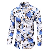 voordelige Plantenpatroon-Voor heren Bloemig Overhemd Overhemd met knopen Lange mouw Vintage Ontwerper Basic Dagelijks Feestdagen Lente &amp; Herfst Kraag Afdrukken Zwart Rood blauw