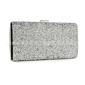 billige Aftenvesker-kvinners sølvglitterclutch, elegant kveldsveske med metallramme - ideell for bryllup, fester og formelle arrangementer