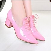 olcso Női fűzős bőrcipők-Női Pompák Félcipők Lace Up Sandals Strappy Sandals Extra méret Napi Egyszínű Nyár Vastag sarok Erősített lábujj Kényelmes Gyalogló Lakkbőr PU Fűzős Fekete Fehér Rózsaszín