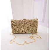 billige Aftenvesker-kvinners sølvglitterclutch, elegant kveldsveske med metallramme - ideell for bryllup, fester og formelle arrangementer