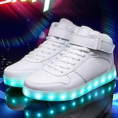 abordables Zapatillas de hombre-Zapatillas altas con luces LED doradas para hombre: zapatos brillantes con suelas brillantes recargables para fiestas y ropa informal
