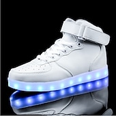 abordables Zapatillas de hombre-Zapatillas altas con luces LED doradas para hombre: zapatos brillantes con suelas brillantes recargables para fiestas y ropa informal