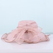 levne Party klobouky-Klobouky Organza Kbelík Se širší krempou Svatební Elegantní Romantické Dáma S Mašle Přílba Pokrývky Hlavy