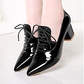 olcso Női fűzős bőrcipők-Női Pompák Félcipők Lace Up Sandals Strappy Sandals Extra méret Napi Egyszínű Nyár Vastag sarok Erősített lábujj Kényelmes Gyalogló Lakkbőr PU Fűzős Fekete Fehér Rózsaszín