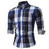economico camicia da uomo con bottoni-Per uomo A quadri A scacchi Camicia Camicie a quadri Camicia Colletto classico Rosso Blu Abbigliamento