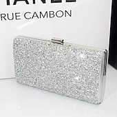 billige Aftenvesker-kvinners sølvglitterclutch, elegant kveldsveske med metallramme - ideell for bryllup, fester og formelle arrangementer