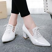 olcso Női fűzős bőrcipők-Női Pompák Félcipők Lace Up Sandals Strappy Sandals Extra méret Napi Egyszínű Nyár Vastag sarok Erősített lábujj Kényelmes Gyalogló Lakkbőr PU Fűzős Fekete Fehér Rózsaszín